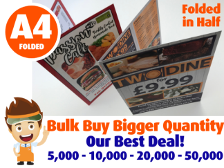 Takeaway Menus & Bulk Order Brochures - 4 page A5 size (A4 folded in half) - Folded Leaflets