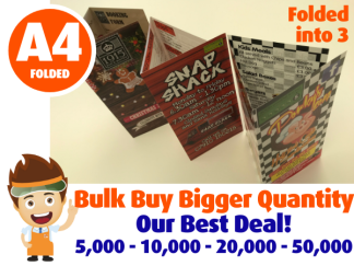 Takeaway Menus & Bulk Order Brochures - 6 page 3rd A4 size (A4 folded into three) - Folded Leaflets