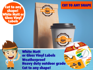 Cut to any shape! White Matt or Gloss Vinyl Labels & Stickers - Weatherproof and heavy duty outdoor grade