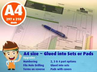 A4 size - Carbonless Forms - Glued into Sets or Pads