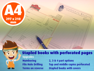 A4 size - Carbonless Forms - Stapled books with perforated pages