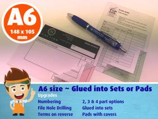 A6 size - Carbonless Forms - Glued into Sets or Pads