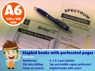 A6 size - Carbonless Forms - Stapled books with perforated pages