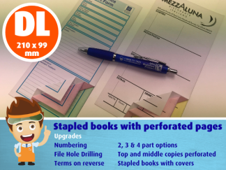 DL size - Carbonless Forms - Stapled books with perforated pages
